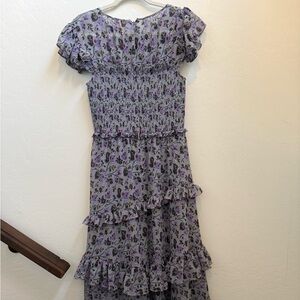 cinq a sept Lavender Floral Tiered Midi Dress